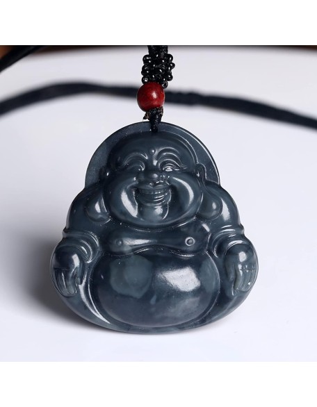 Jade Stone Necklace,Feng Shui Necklace Natural Gemstone Hetian Jade Necklace Pendant Laughing Buddha Pendant Charm Lucky Charm for Women Men Amulet Jewelry for Protection Crystal
