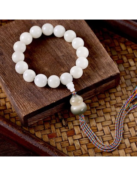 Mala Bead,Buddhist Rosary, Tibetan Buddhist Prayer Beads White Jade Bodhi Root Beaded Bracelet Handmade Tassel Hand-Held Buddha Bead for Meditation Prayer
