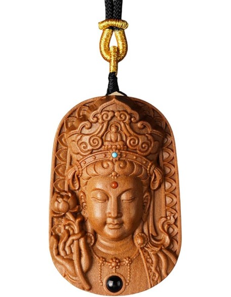 Sandalwood Buddha Pendant for Handmade Wood Carving, Tibetan Buddhist Necklace for Zen Decor, Ward Off Evil Wealth Luck Feng Shui Buddha Amulet, Religion Gifts for Meditation