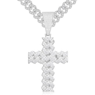 Moissanite Cross Necklace 2.7 Carat Iced Out Moissanite Cross Pendant 925 Sterling Silver Cross Chain Necklace D Color VVS1 Diamond 18k Gold Plated Christian Pendant