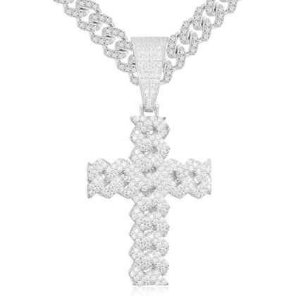 Moissanite Cross Necklace 2.7 Carat Iced Out Moissanite Cross Pendant 925 Sterling Silver Cross Chain Necklace D Color VVS1 Diamond 18k Gold Plated Christian Pendant