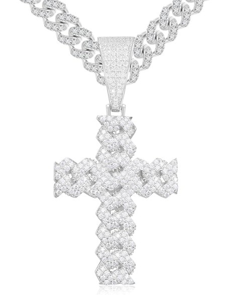 Moissanite Cross Necklace 2.7 Carat Iced Out Moissanite Cross Pendant 925 Sterling Silver Cross Chain Necklace D Color VVS1 Diamond 18k Gold Plated Christian Pendant