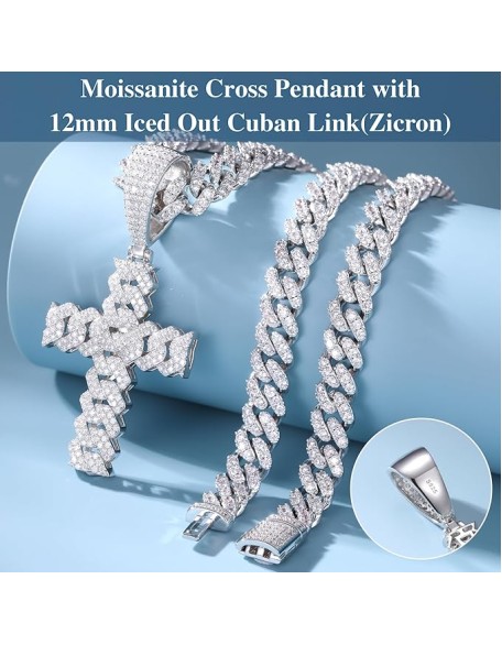 Moissanite Cross Necklace 2.7 Carat Iced Out Moissanite Cross Pendant 925 Sterling Silver Cross Chain Necklace D Color VVS1 Diamond 18k Gold Plated Christian Pendant