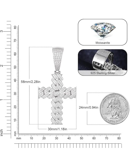 Moissanite Cross Necklace 2.7 Carat Iced Out Moissanite Cross Pendant 925 Sterling Silver Cross Chain Necklace D Color VVS1 Diamond 18k Gold Plated Christian Pendant