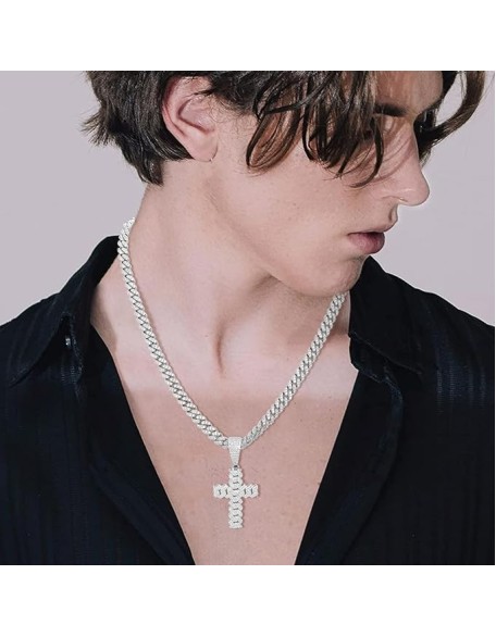 Moissanite Cross Necklace 2.7 Carat Iced Out Moissanite Cross Pendant 925 Sterling Silver Cross Chain Necklace D Color VVS1 Diamond 18k Gold Plated Christian Pendant