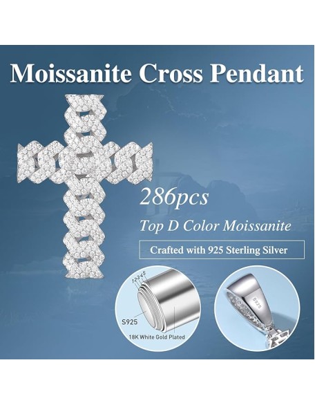Moissanite Cross Necklace 2.7 Carat Iced Out Moissanite Cross Pendant 925 Sterling Silver Cross Chain Necklace D Color VVS1 Diamond 18k Gold Plated Christian Pendant