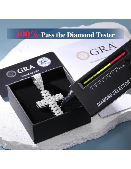 Moissanite Cross Necklace 2.7 Carat Iced Out Moissanite Cross Pendant 925 Sterling Silver Cross Chain Necklace D Color VVS1 Diamond 18k Gold Plated Christian Pendant