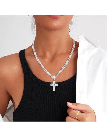 Moissanite Cross Necklace 2.7 Carat Iced Out Moissanite Cross Pendant 925 Sterling Silver Cross Chain Necklace D Color VVS1 Diamond 18k Gold Plated Christian Pendant