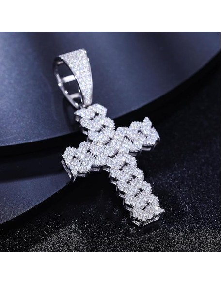 Moissanite Cross Necklace 2.7 Carat Iced Out Moissanite Cross Pendant 925 Sterling Silver Cross Chain Necklace D Color VVS1 Diamond 18k Gold Plated Christian Pendant