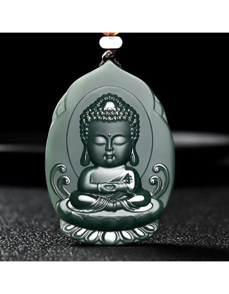 Natural Hetian Cyan Jade Baby Buddha Pendant Necklace (With Lanyard) for Women Yoga Genuine Jade