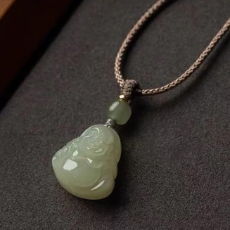 Natural Hetian Jade Maitreya Buddha Pendant Necklace (with lanyard) for Women Yoga Genuine