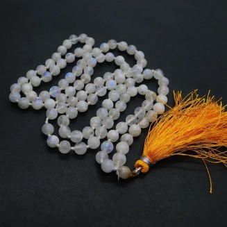  White Rainbow 108 Mala Necklace|108 Prayer Beaded Mala Necklace| Hand knotted Mala | Japa Mala| 6mm Round Beads| Meditation Tassel