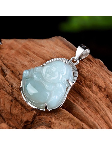 Jade Pendants for Men and Women, Silver Inlaid Jade Buddha Pendants, Myanmar Jade Buddha Jewelry