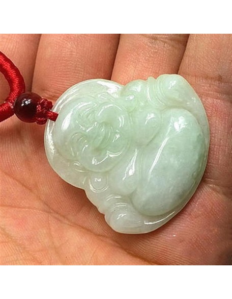 Jade Necklaces for Women Men, Natural Jade Buddha Pendant Laughing Buddha Burmese Jade Pendant