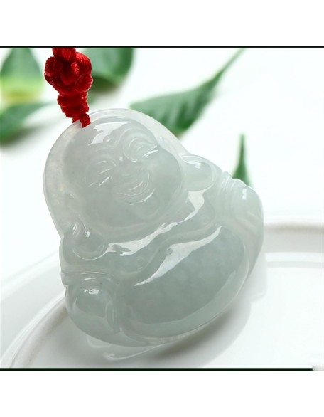 Jade Necklaces for Women Men, Natural Jade Buddha Pendant Laughing Buddha Burmese Jade Pendant