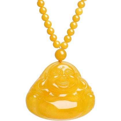 Jade Necklaces for Women Men, Maitreya Buddha Carved Pendant Laughing Buddha Chain Jewelry