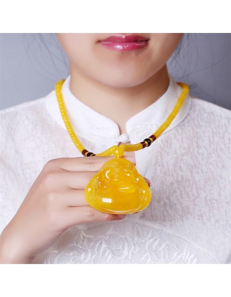 Jade Necklaces for Women Men, Maitreya Buddha Carved Pendant Laughing Buddha Chain Jewelry
