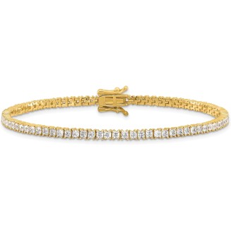 925 Sterling Silver Gold 3mm Princess-cut Square Cubic Zirconia CZ 7.75 inch Tennis Bracelet