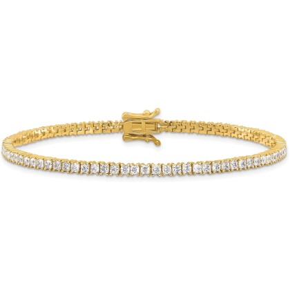 925 Sterling Silver Gold 3mm Princess-cut Square Cubic Zirconia CZ 7.75 inch Tennis Bracelet