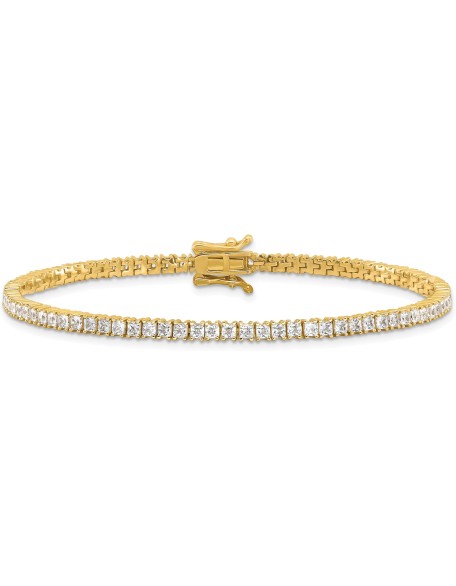 925 Sterling Silver Gold 3mm Princess-cut Square Cubic Zirconia CZ 7.75 inch Tennis Bracelet