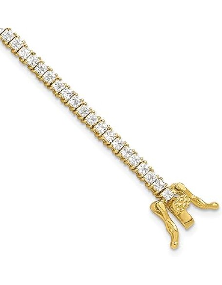 925 Sterling Silver Gold 3mm Princess-cut Square Cubic Zirconia CZ 7.75 inch Tennis Bracelet