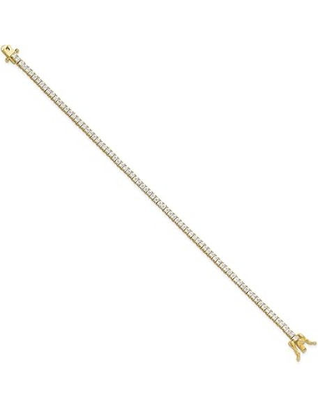 925 Sterling Silver Gold 3mm Princess-cut Square Cubic Zirconia CZ 7.75 inch Tennis Bracelet