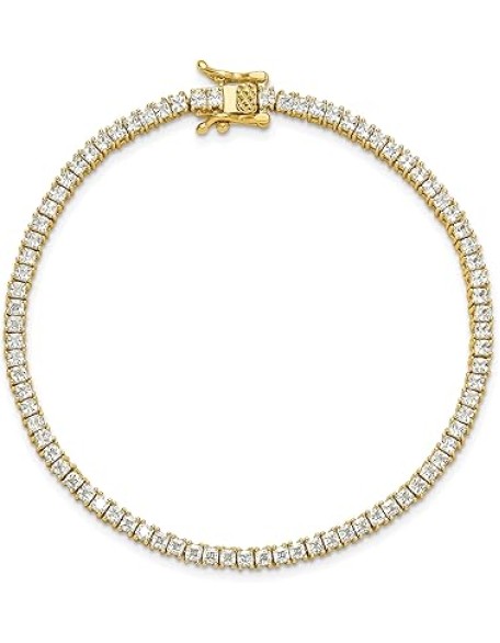 925 Sterling Silver Gold 3mm Princess-cut Square Cubic Zirconia CZ 7.75 inch Tennis Bracelet