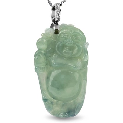 Jade Necklaces for Women Men, Natural Laughing Buddha Jade Pendant Jewelry Grade A Certified