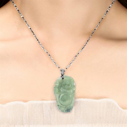 Jade Necklaces for Women Men, Natural Laughing Buddha Jade Pendant Jewelry Grade A Certified