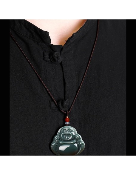 Jade Necklaces for Women Men, Jade Pendant Big Belly Maitreya Laughing Buddha Pendant