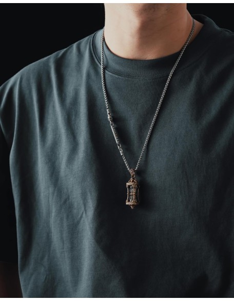 Rotatable Buddha Pendant Necklace Amulet Jewelry for Women Men,Brass & Silver & Copper