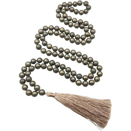  Pyrite Mala, Prayer 10mm Necklace, Tibetan Mala, Knotted Mala, Pyrite Necklace, Bead Mala, 108 Bead Pyrite Mala, Yoga, Mantra Japa Mala