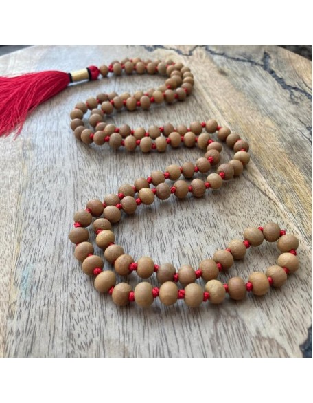 Sandalwood 108 Mala Necklace|108 Prayer 10mm Beaded Mala Necklace| Hand knotted Mala Bracelet | Japa Mala| Round Beads| Meditation Tassel