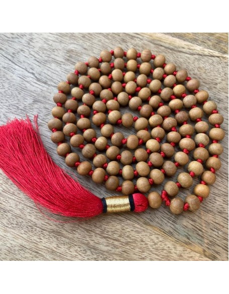  Sandalwood 108 Mala Necklace|108 Prayer 10mm Beaded Mala Necklace| Hand knotted Mala Bracelet | Japa Mala| Round Beads| Meditation Tassel