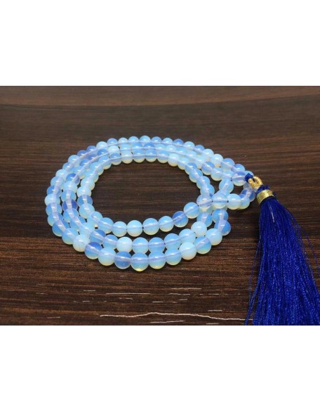  Opalite 108 Mala Necklace|108 Prayer 10mm Beaded Mala Necklace| Hand knotted Mala Bracelet | Japa Mala| Round Beads| Meditation Tassel