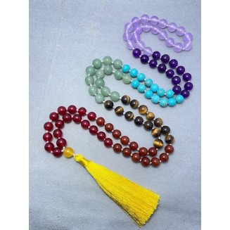  7 Chakra Mala Beads Necklace 108 Mala Prayer 10mm Knotted Energy Protection Balance Necklace Healing Meditation Tassel Japa Mala