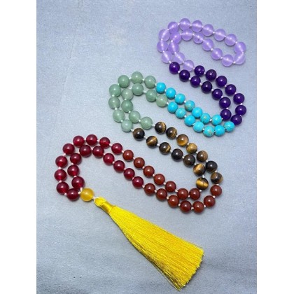  7 Chakra Mala Beads Necklace 108 Mala Prayer 10mm Knotted Energy Protection Balance Necklace Healing Meditation Tassel Japa Mala