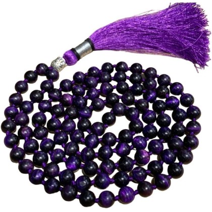  Purple Tiger Eye 108 Mala Necklace| Mala|108 Prayer 10mm Beaded Mala Necklace| Hand knotted Mala Bracelet | Japa Mala| Round Beads| Meditation Tassel