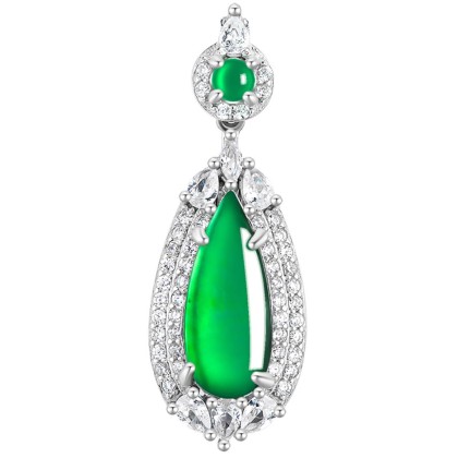 S925 Silver With Zirconia Inlaid Natural Jadeite Icy Emerald Green "Water Drop" Shape Women's Pendant Necklace