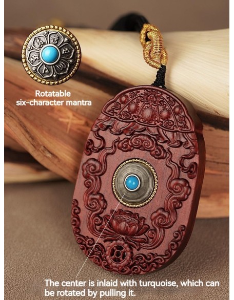 Rosewood Buddha Statue Pendant Necklace, Tibetan Buddhist Jewelry, Feng Shui Wealth Protection Lucky Amulet, Ward Off Evil Talisman, Handmade Wood Carving Religion Gift