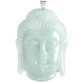S925 Silver Inlaid With Natural Jadeite Ice Light Green, Large "Rudra Buddha Head" Men And Women With The Same Pendant Necklace