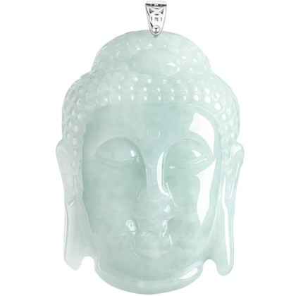 S925 Silver Inlaid With Natural Jadeite Ice Light Green, Large "Rudra Buddha Head" Men And Women With The Same Pendant Necklace
