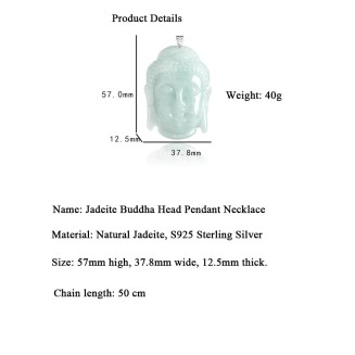 S925 Silver Inlaid With Natural Jadeite Ice Light Green, Large "Rudra Buddha Head" Men And Women With The Same Pendant Necklace