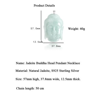 S925 Silver Inlaid With Natural Jadeite Ice Light Green, Large "Rudra Buddha Head" Men And Women With The Same Pendant Necklace