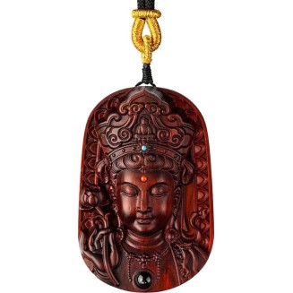 Sandalwood Buddha Statue Pendant Necklace, Feng Shui Rosewood Handmade Wood Carving, Tibetan Buddhist Jewelry for Zen Meditation Decor, Wealth Luck Amulet, Religion Gift