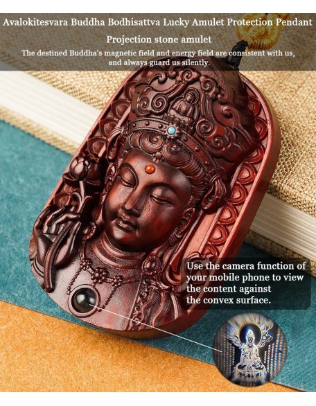 Sandalwood Buddha Statue Pendant Necklace, Feng Shui Rosewood Handmade Wood Carving, Tibetan Buddhist Jewelry for Zen Meditation Decor, Wealth Luck Amulet, Religion Gift