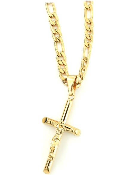 18K Gold Crucifix Cross Chain Style Small Cross Pendant Necklace 5MM Cross Necklace Clasp for Men, Women, Husband, Wife Thin for Charms Cuban Link Diamond Cut Religious Gift