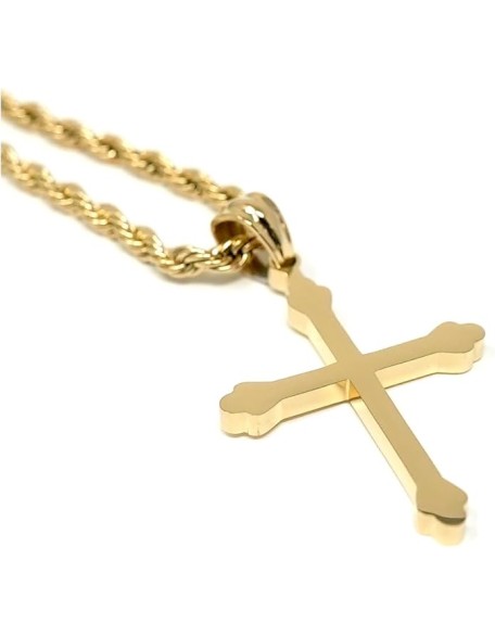 14K Gold Cross Necklace Pendant Charm with 3MM Rope Chain Gift for Men Women Baptism Religious Fashion Jewelry