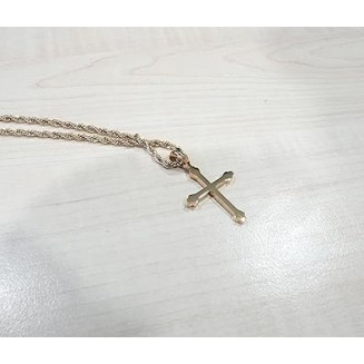 14K Gold Cross Necklace Pendant Charm with 3MM Rope Chain Gift for Men Women Baptism Religious Fashion Jewelry