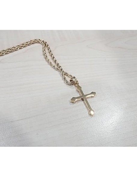 14K Gold Cross Necklace Pendant Charm with 3MM Rope Chain Gift for Men Women Baptism Religious Fashion Jewelry